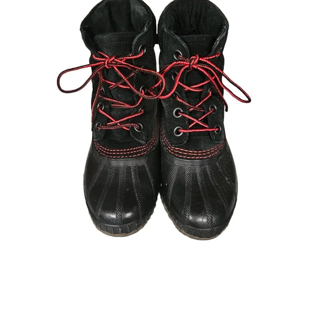 SOREL Cheyanne Duck Boots‎ Mens Sz 4 Waterproof Black Red Boot